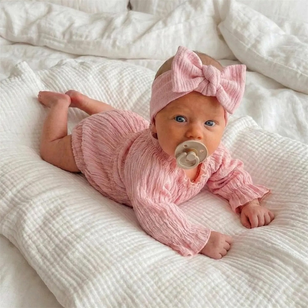2PCS Comfy Solid Color Long Sleeve Baby Romper