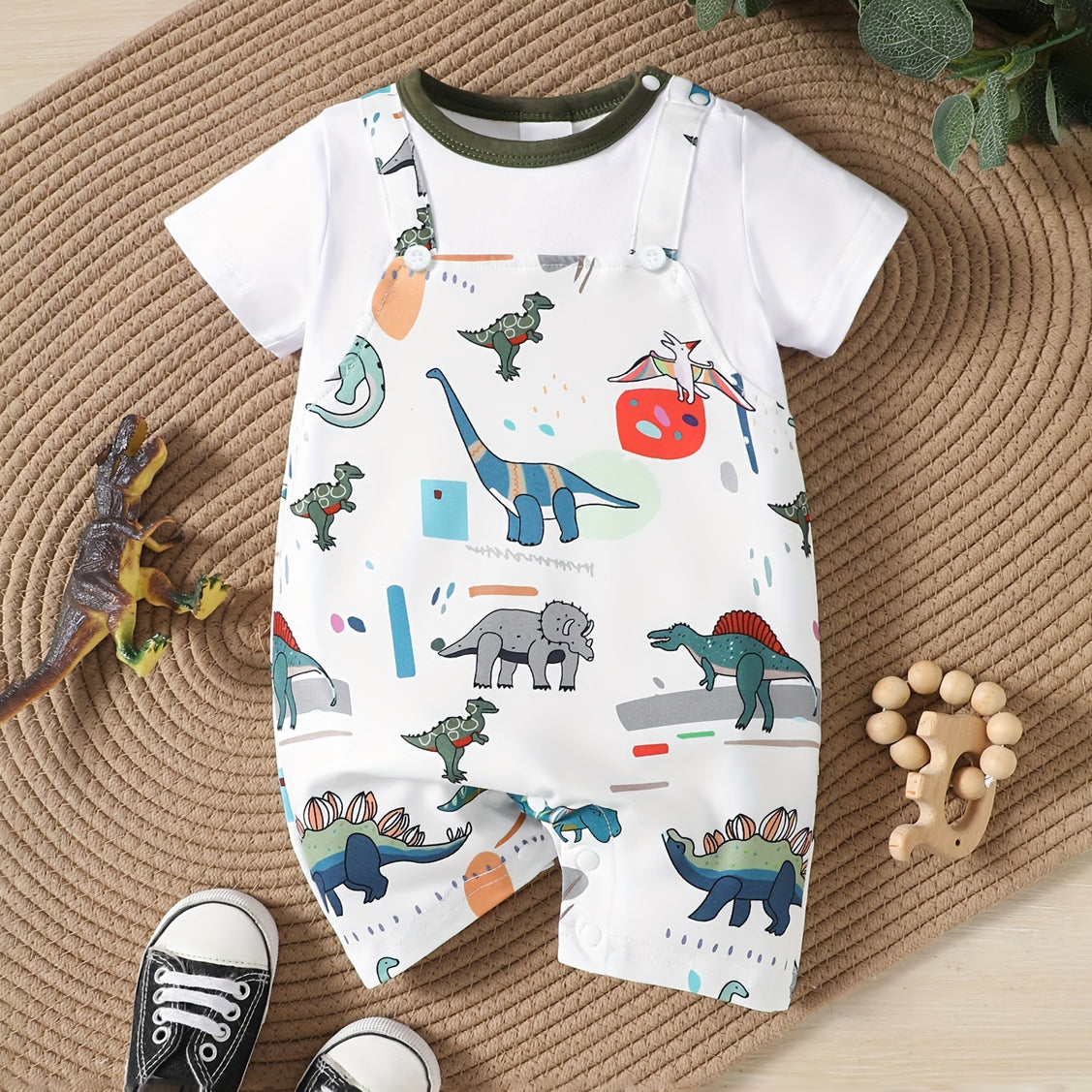 Stylish Dinosaur Printed Short Sleeve Baby Jumpsuit