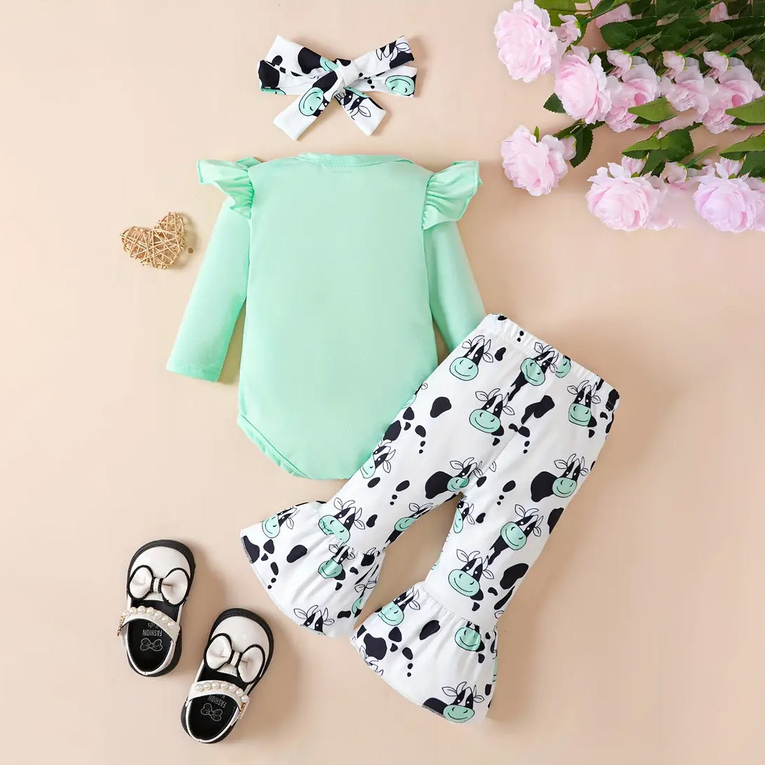 3PCS Holy Cow I'm Cute Letter Printed Long Sleeve Baby Set