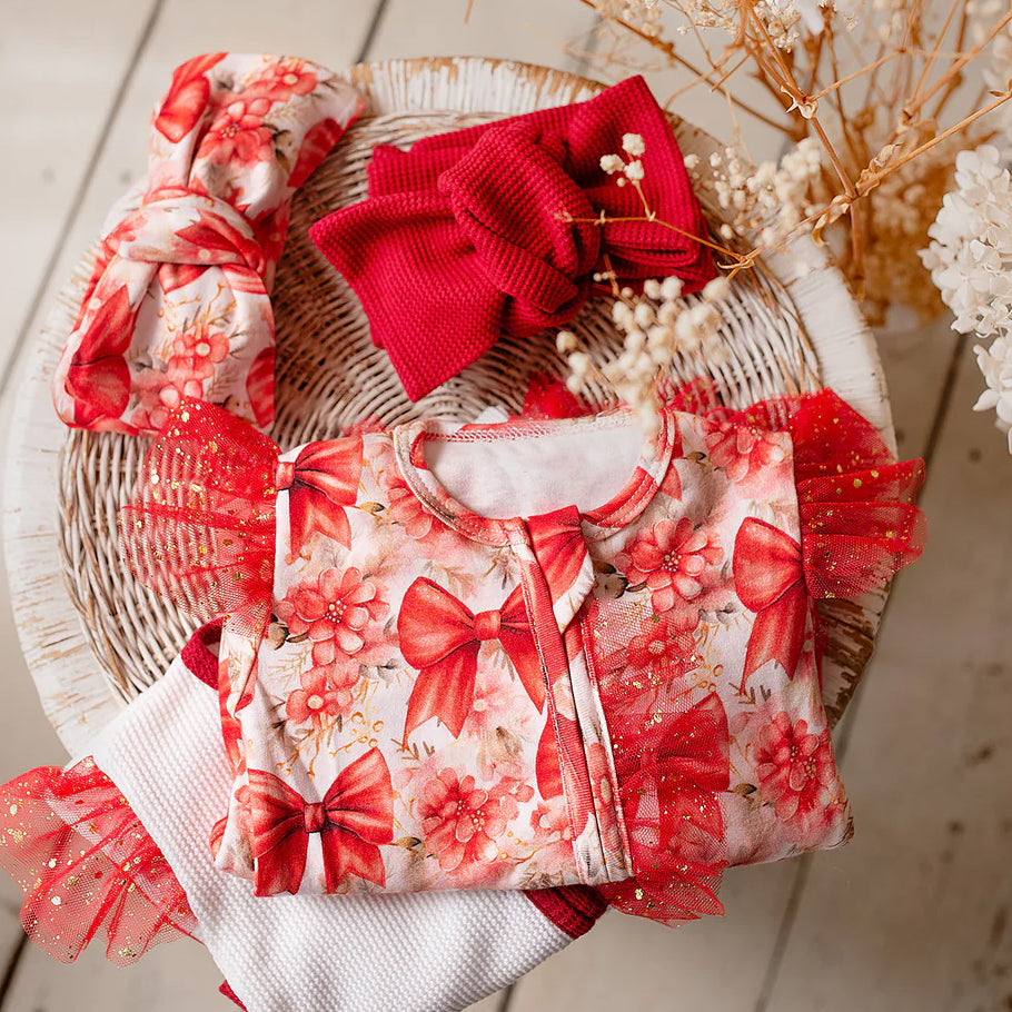 Adorable Bowknot Printed Lace Decoration Long Sleeve Baby Jumpsuit