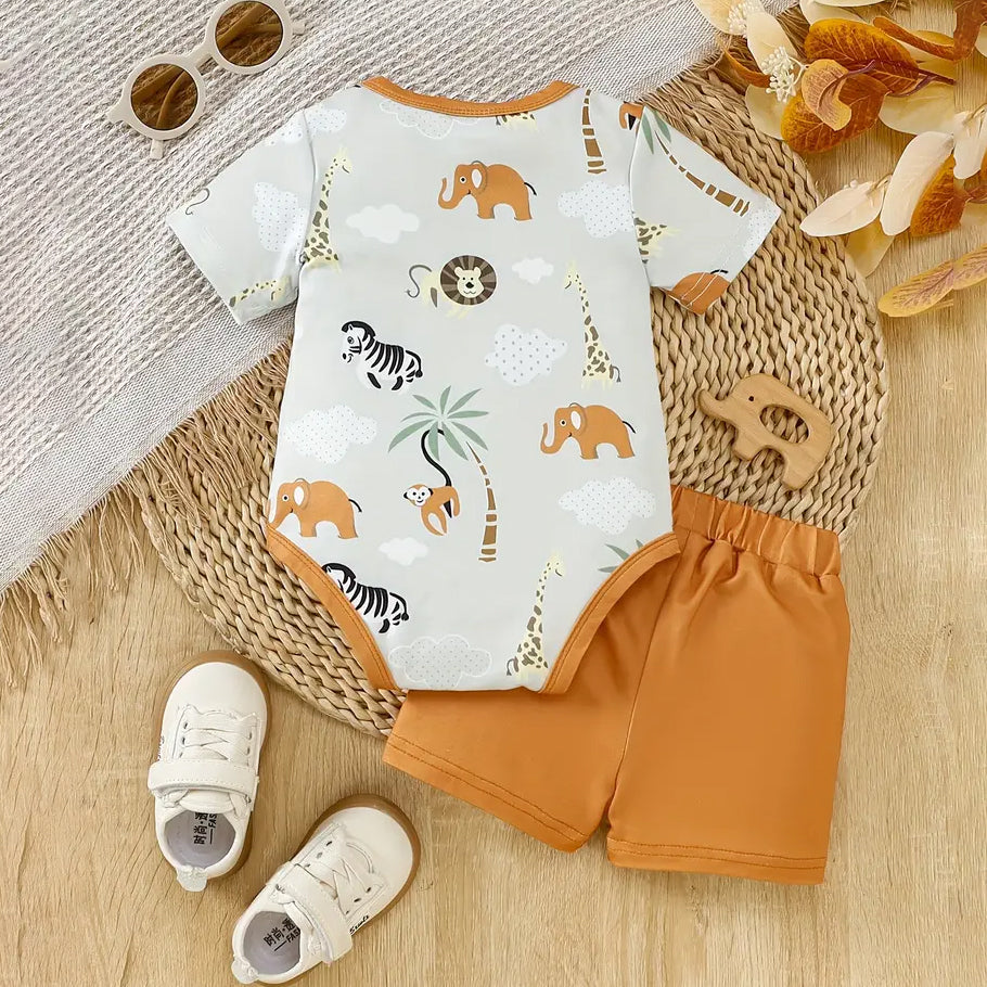 Summer Casual Animal Printed Short Sleeve Baby Set