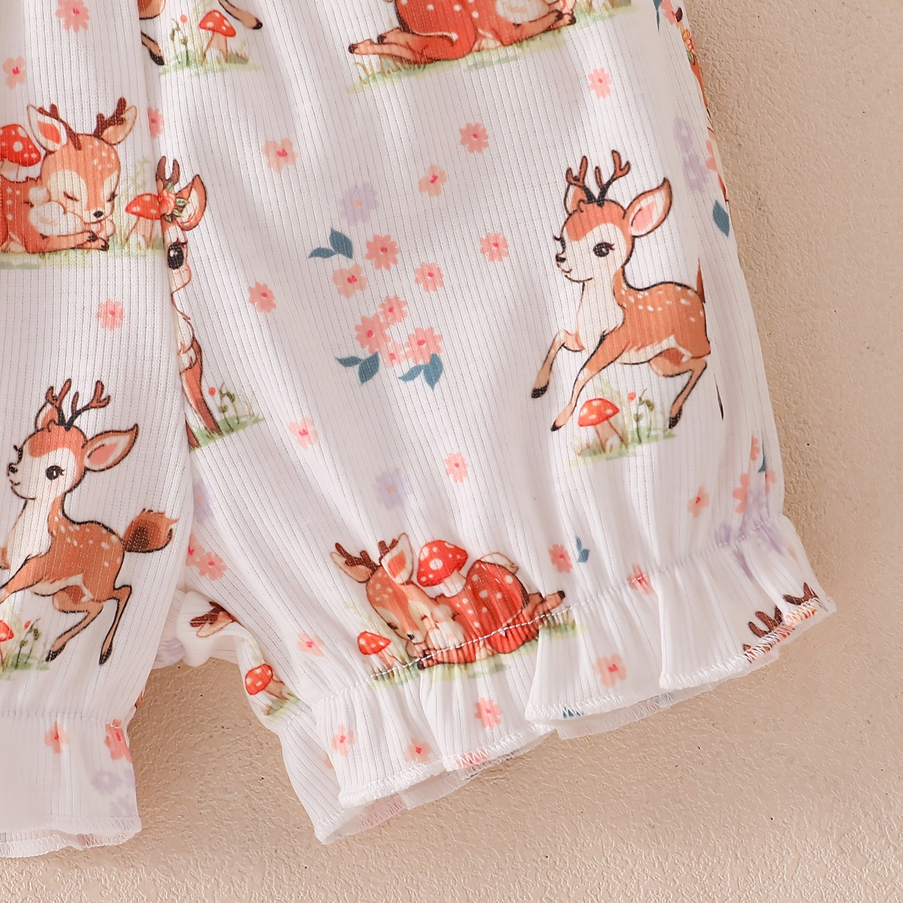 3PCS Lovely Deer & Floral Print Flutter Sleeve Baby Set