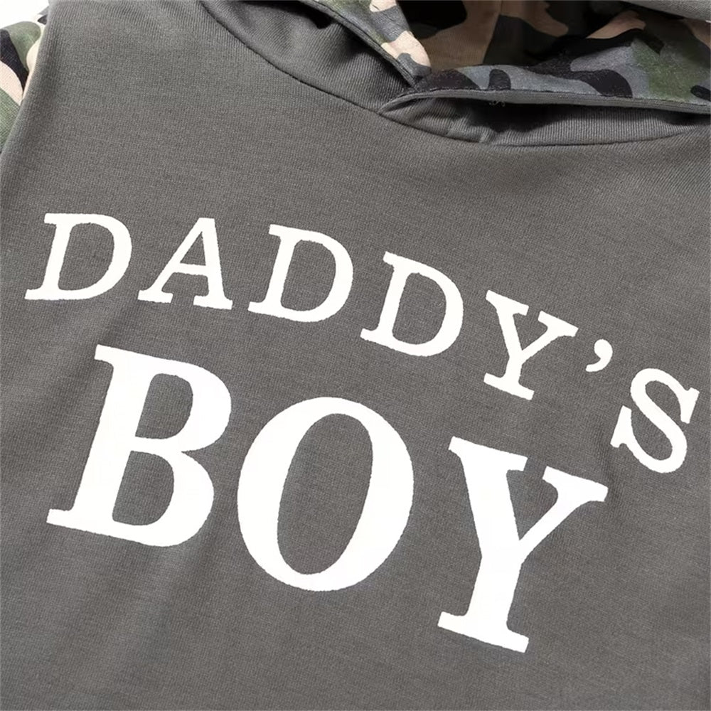 2PCS Daddy's Boy Letter Print Camouflage Long Sleeve Baby Set
