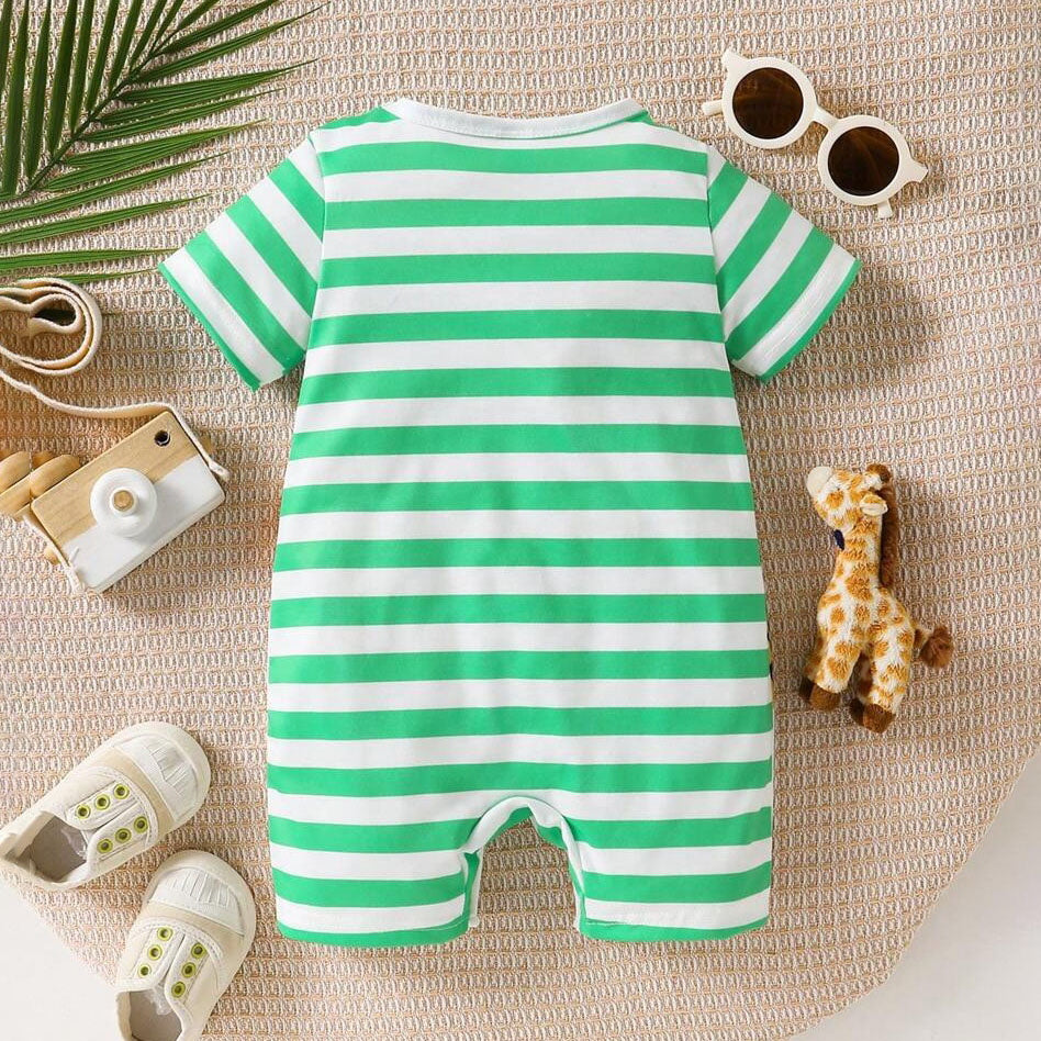 Casual Animal Print Striped Short Sleeve Jumpsuit