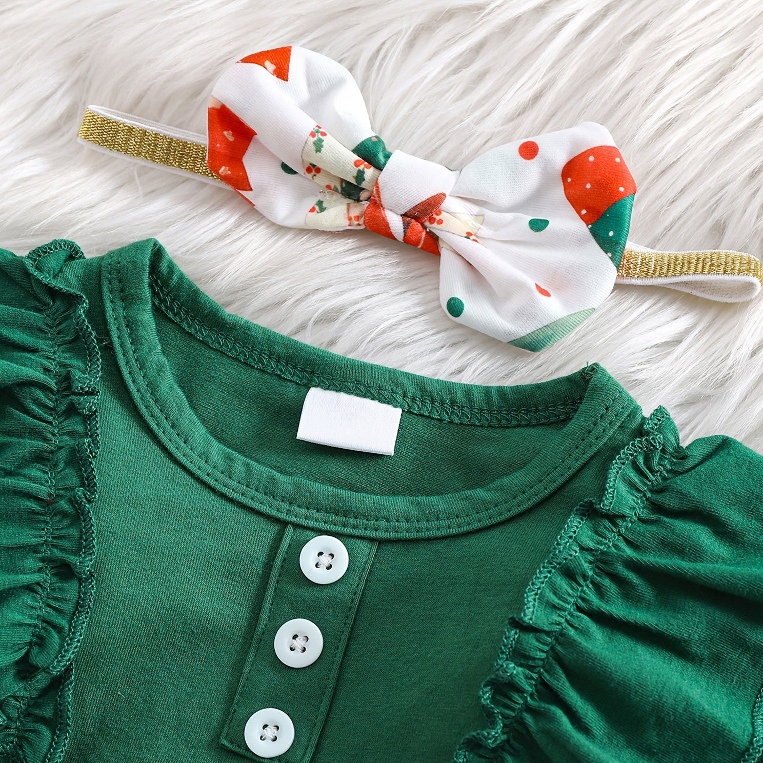 3PCS Bubbly Christmas Bow Printed Long Sleeve Baby Set