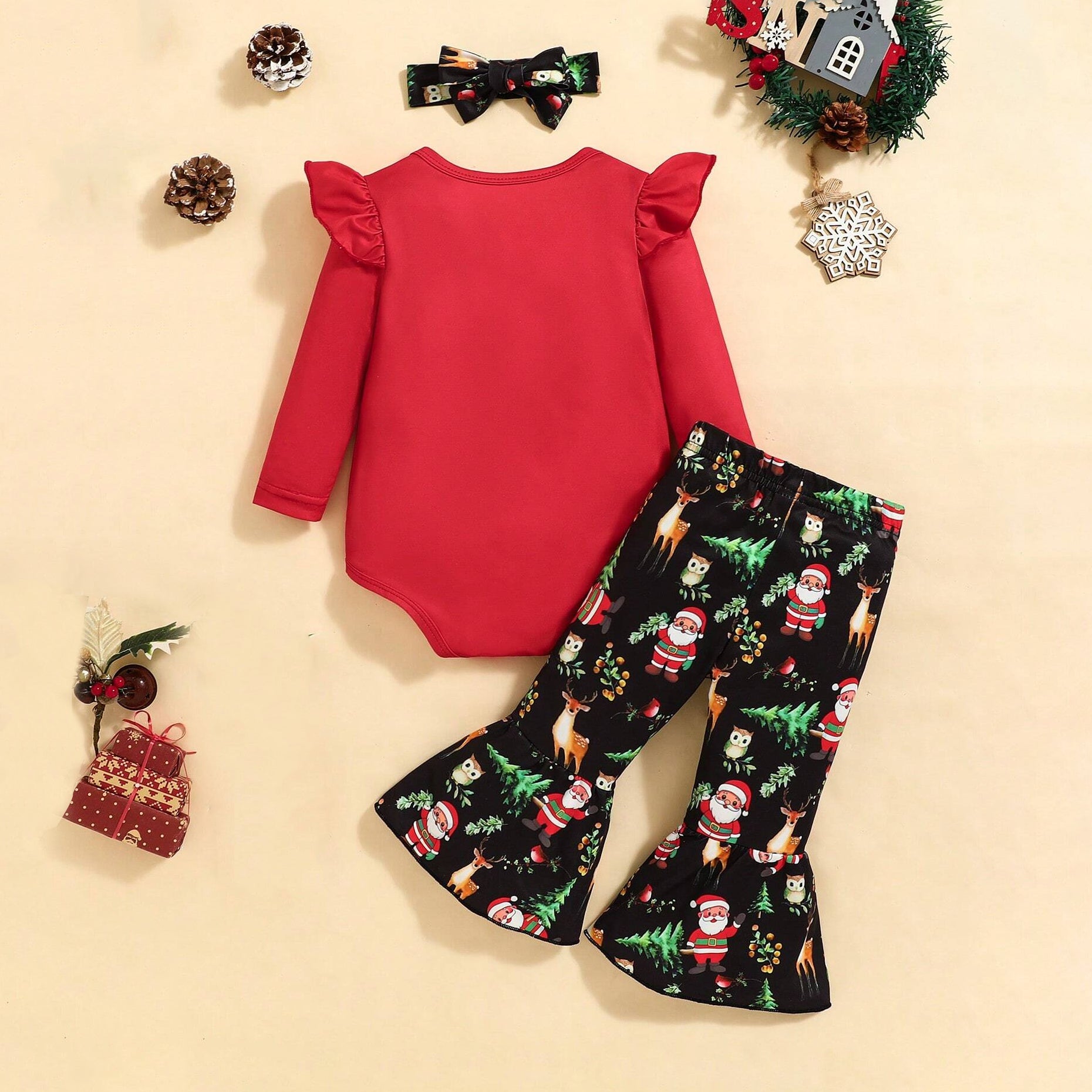 3PCS The Baby Who Stole Christmas Letter Printed Baby Flare Pants Set