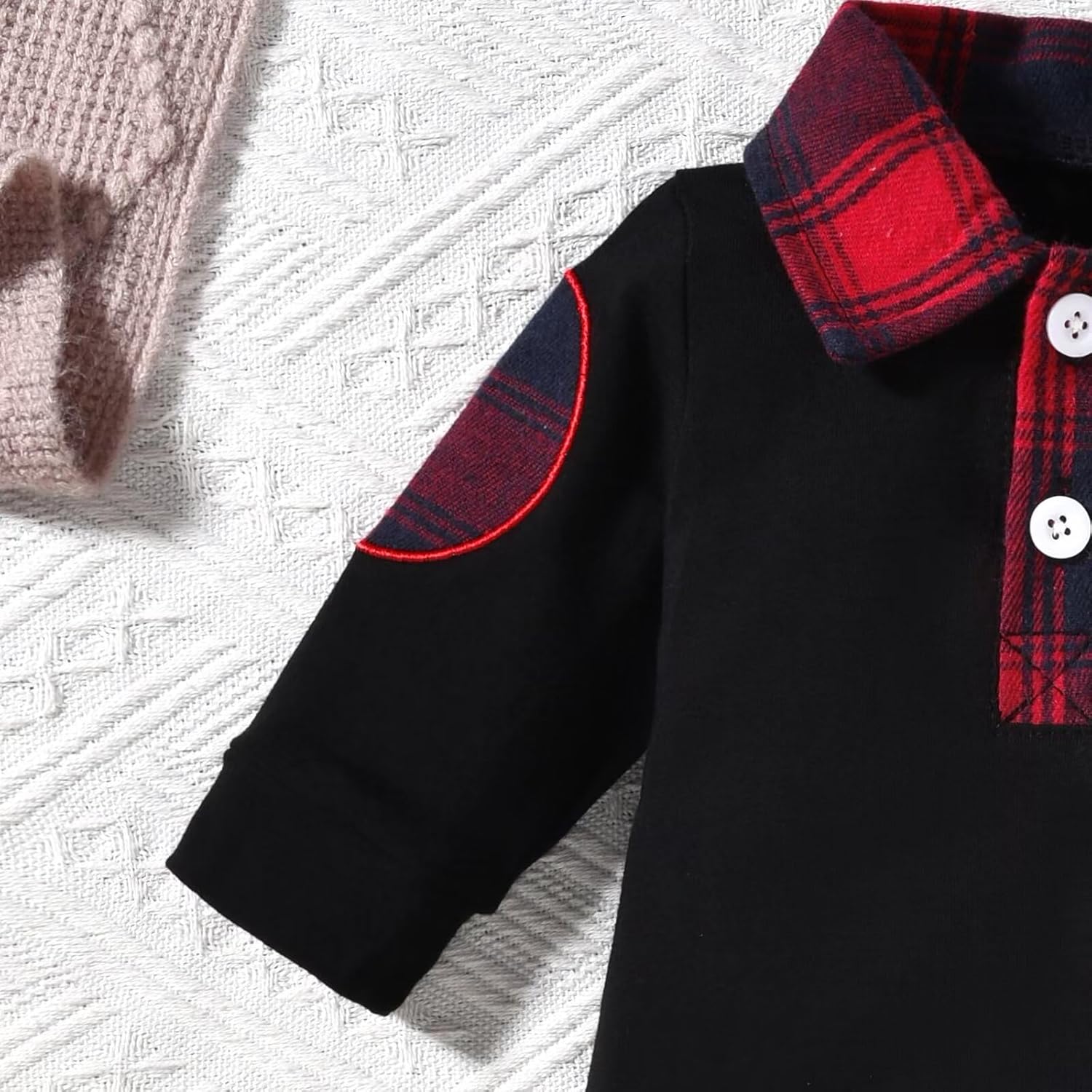 2PCS Stylish Plaid Print Long Sleeve Baby Jumpsuit