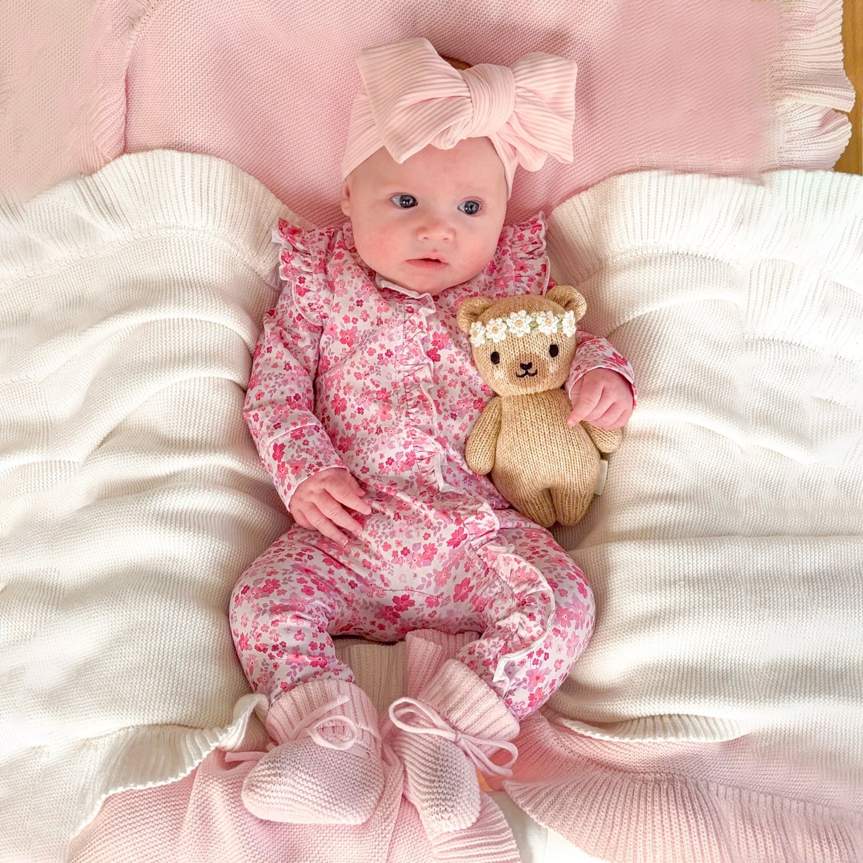 Vibrant Floral Printed Ruffle Zipper Baby Jumpsuit