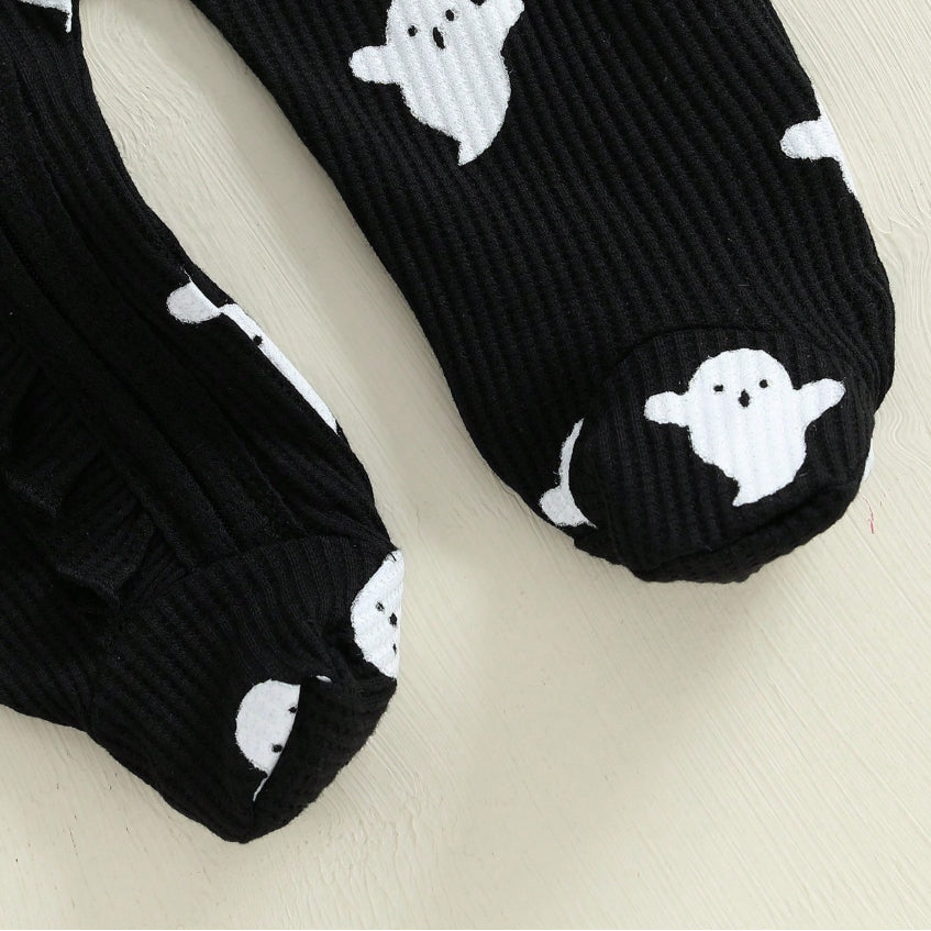2PCS Halloween Ghost Printed Zipper Baby Jumpsuit