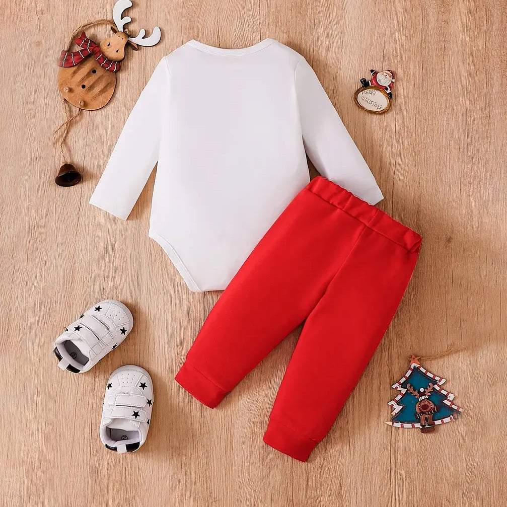 2PCS My 1st Christmas Letter Print Gentleman Long Sleeve Baby Set