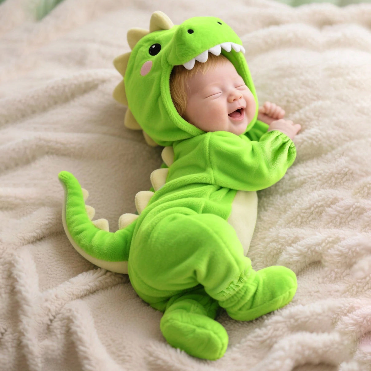 3D Fuzzy Dinosaur Design Zipper Hoodie Baby Jumpsuit