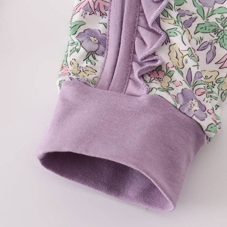 Floral Printed Long Sleeve Ruffle Zipper Baby Jumpsuit
