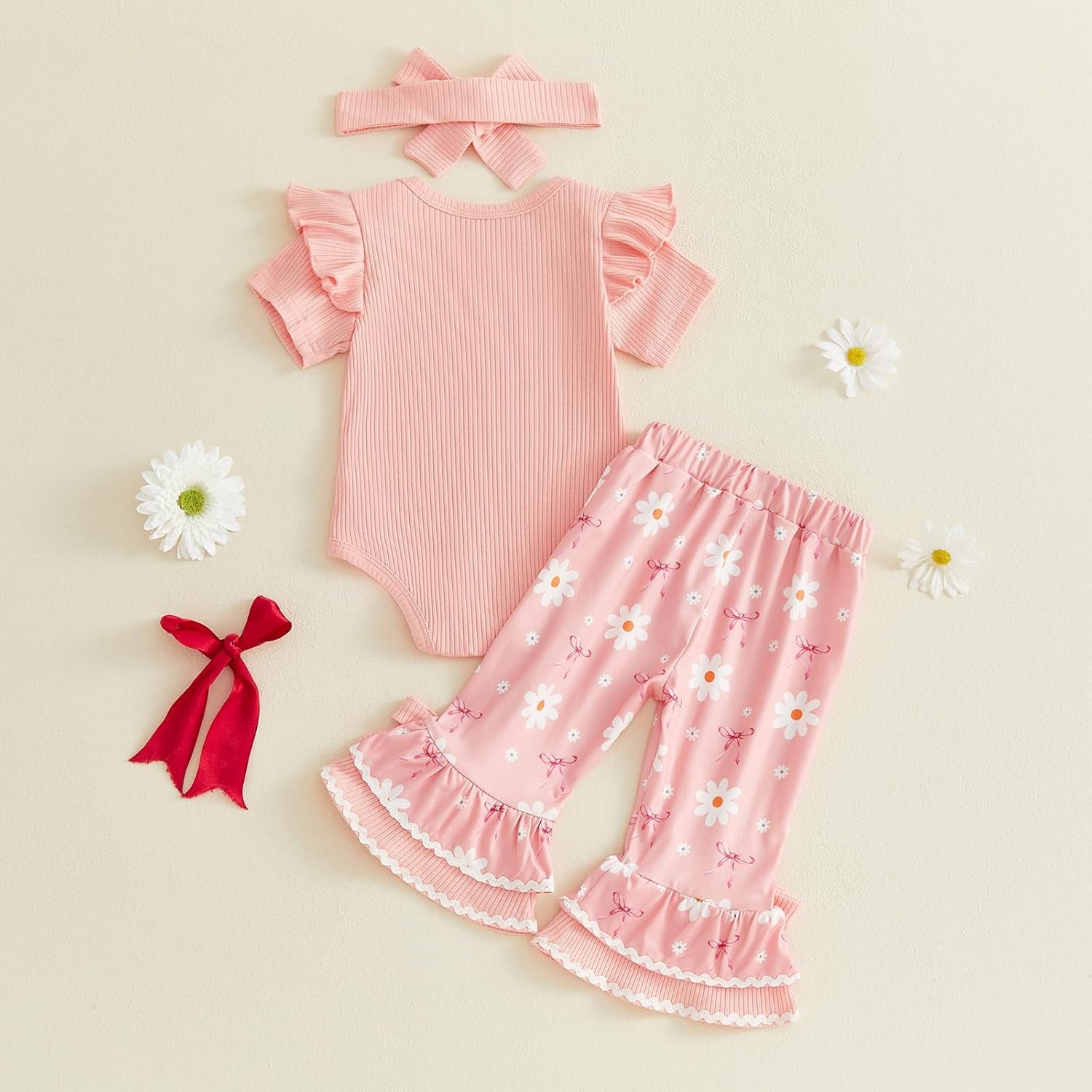 3PCS Mama is My Bestie Letter Floral Printed Baby Set