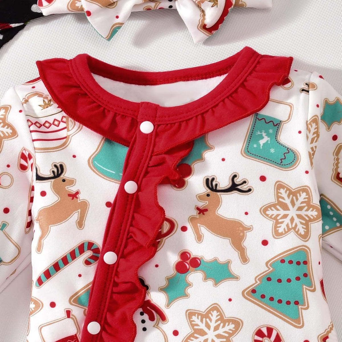 2PCS Cute Christmas Tree Gingerbread Print Baby Girl Jumpsuit