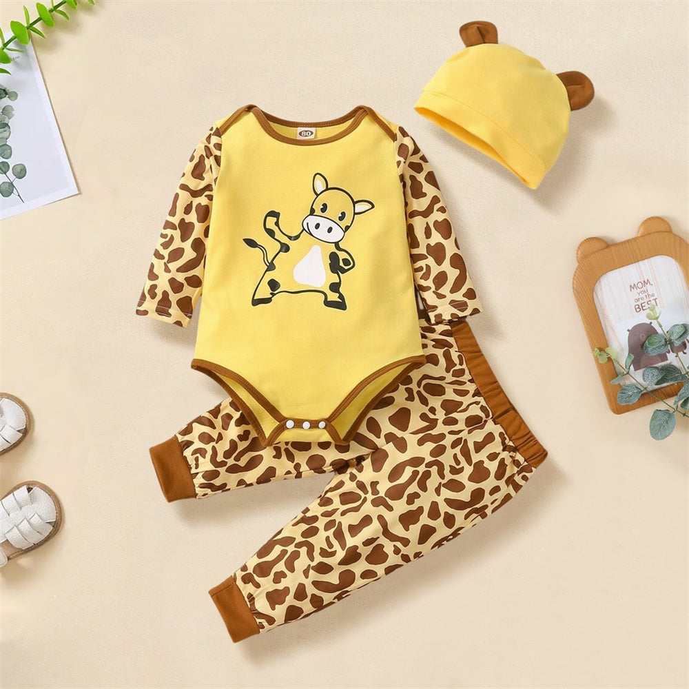 3PCS Adorable Giraffe Printed Long Sleeve Baby Set