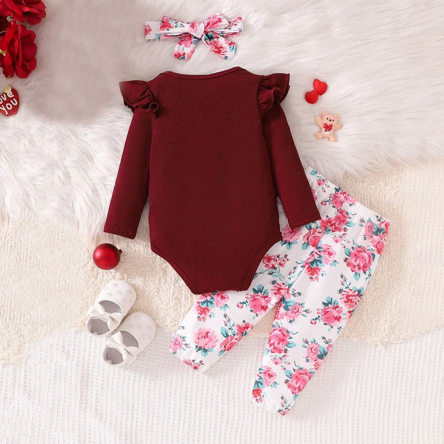 3PCS Daddy's Girl Letter Floral Printed Long Sleeve Baby Set