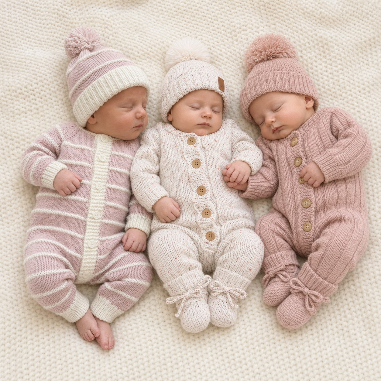 2PCS Comfy Solid Color Long Sleeve Baby Knit Jumpsuit