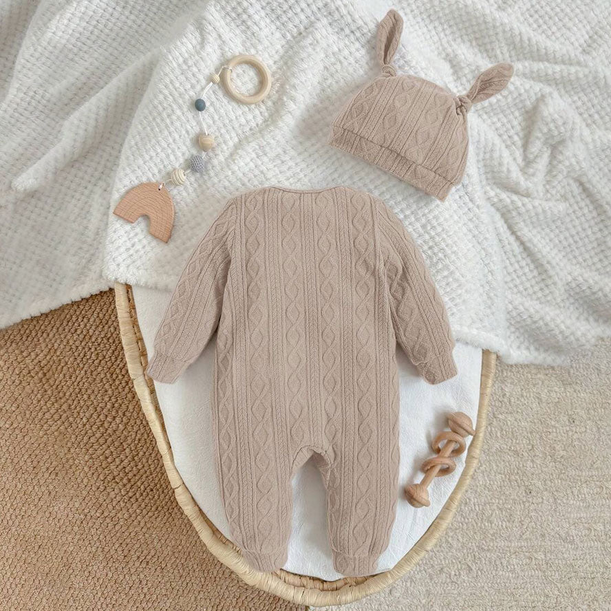2PCS Lovely 3D Ear Decor Solid Color Knit Baby Jumpsuit