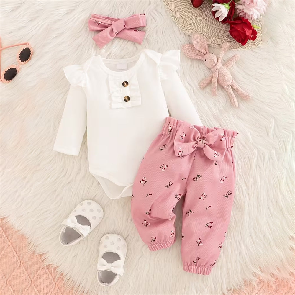 3PCS Sweet Floral Print Long Sleeve Baby Set