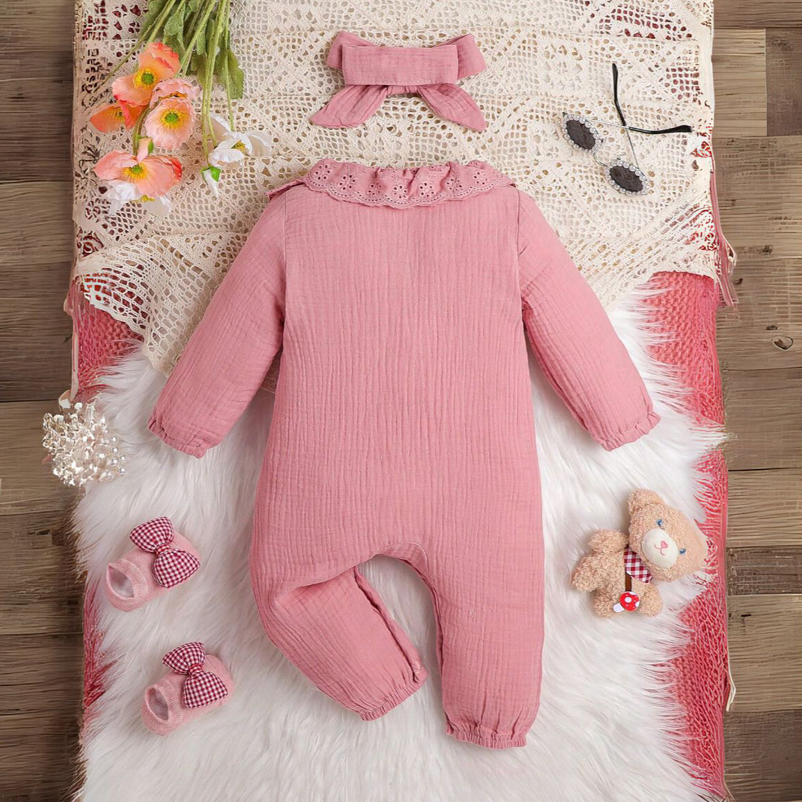 2PCS Pure Solid Color Baby Girl Jumpsuit