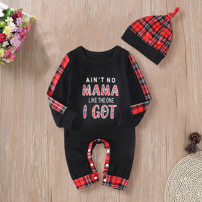 2PCS Ain't No Mama Like The One I Got Letter Plaid Printed Baby Jumpsuit