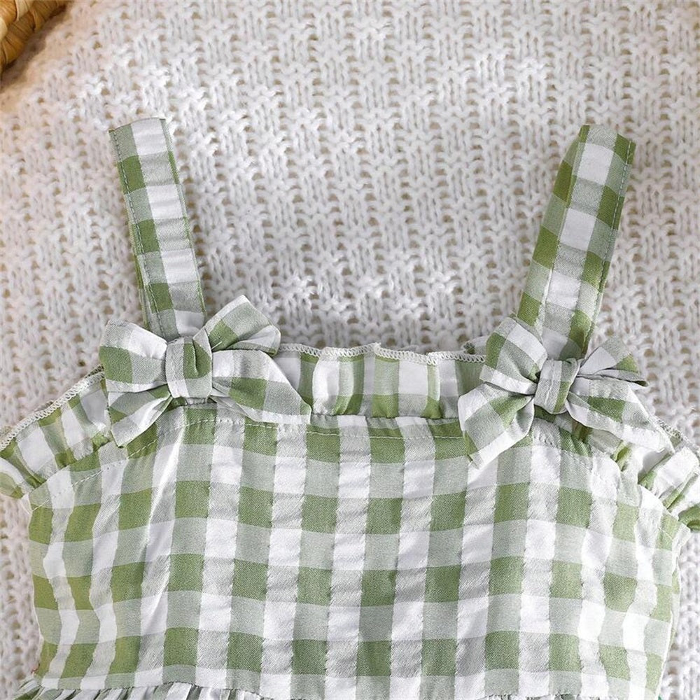 2PCS Summer Plaid Printed Sleeveless Baby Set