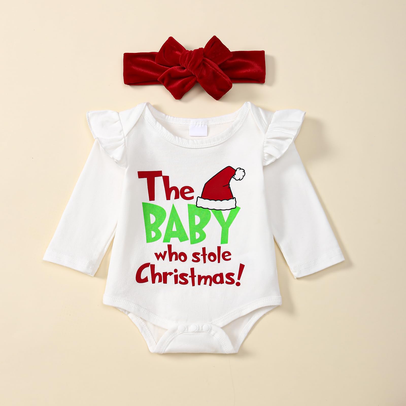 3PCS The Baby Who Stole Christmas Letter Printed Baby Set