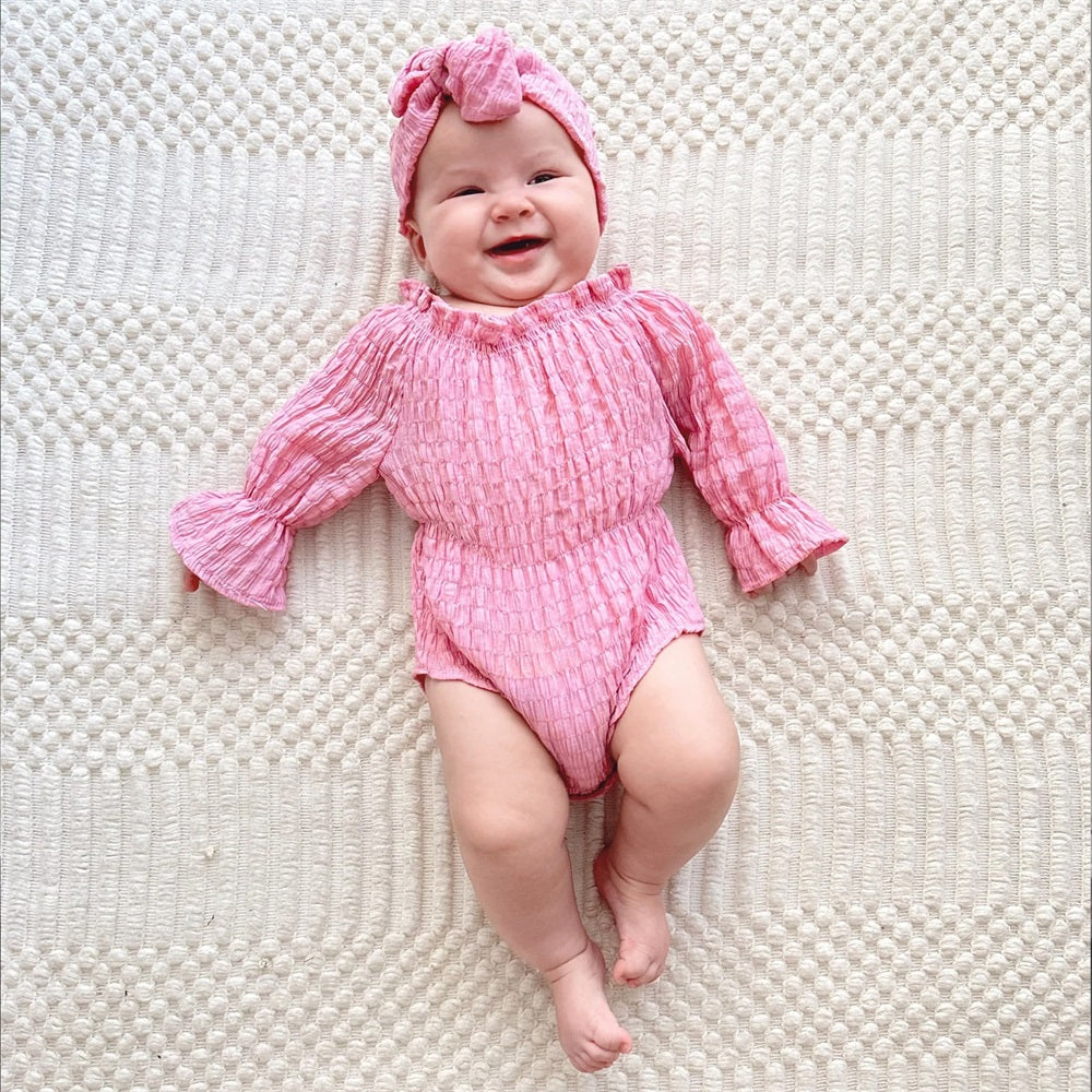 2PCS Comfy Solid Color Long Sleeve Baby Romper
