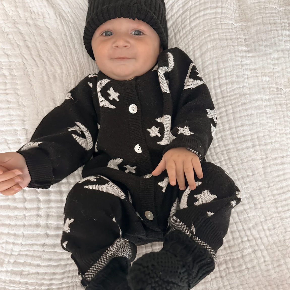 Lovely Moon Star Printed Knit Baby Jumpsuit