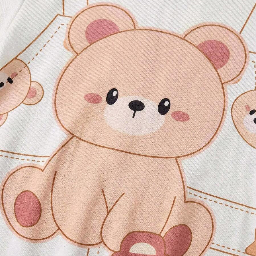 Lovely Teddy Bear Print Short Sleeve Baby Jumpsuit