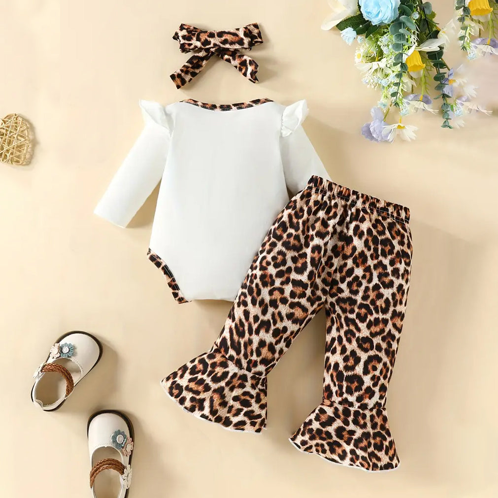 3PCS Lovely Wild Girl Letter Heart Leopard Printed Baby Set