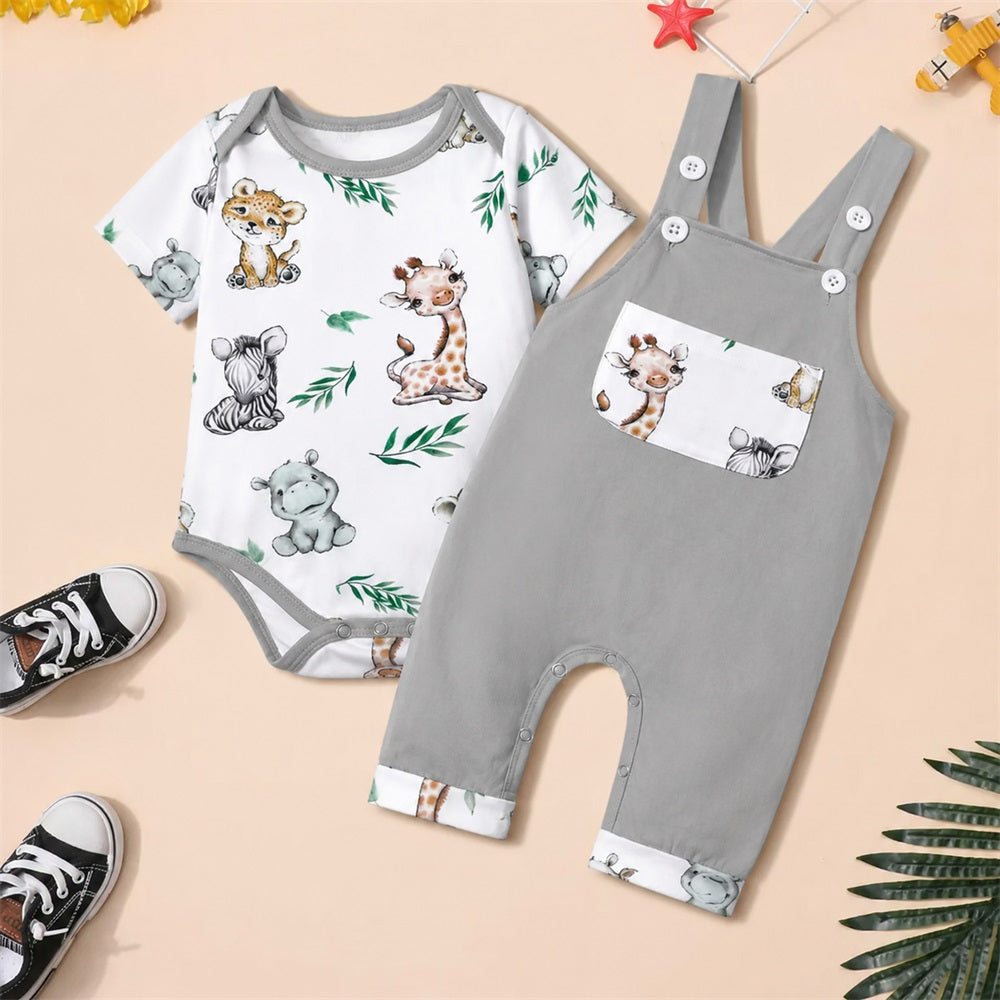 2PCS Summer Casual Animal Printed Short Sleeve Baby Set