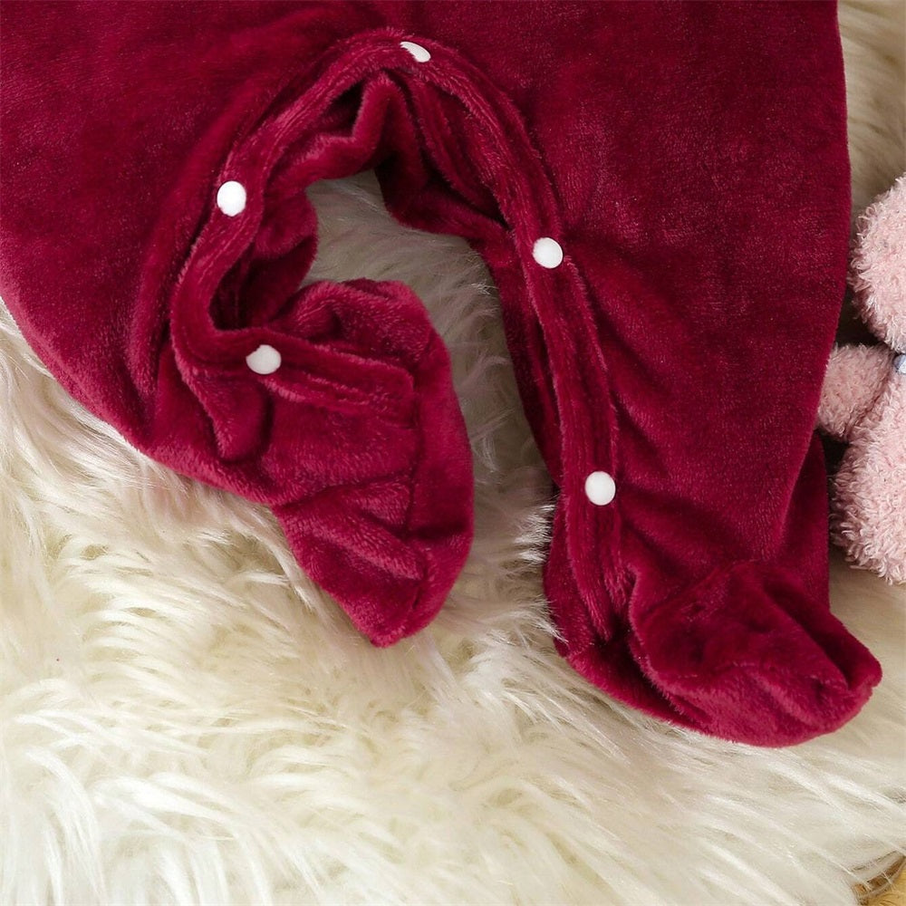 Adorable Solid Color Velvet Long Sleeve Baby Jumpsuit