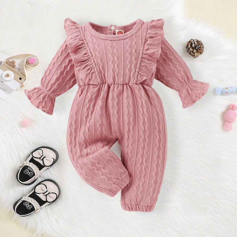 Pure Solid Color Long Sleeve Baby Jumpsuit