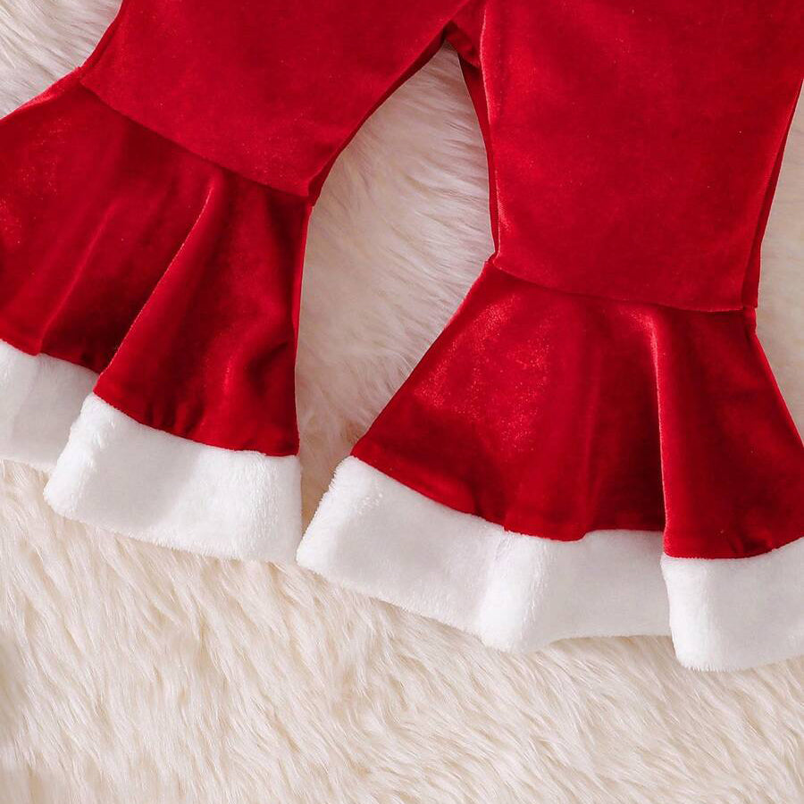 3PCS Merry Christmas Letter Printed Flare Pants Baby Set