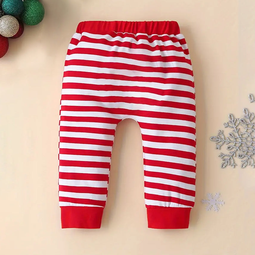 3PCS The Baby Who Stole Christmas Letter Stripe Printed Long Sleeve Baby Set