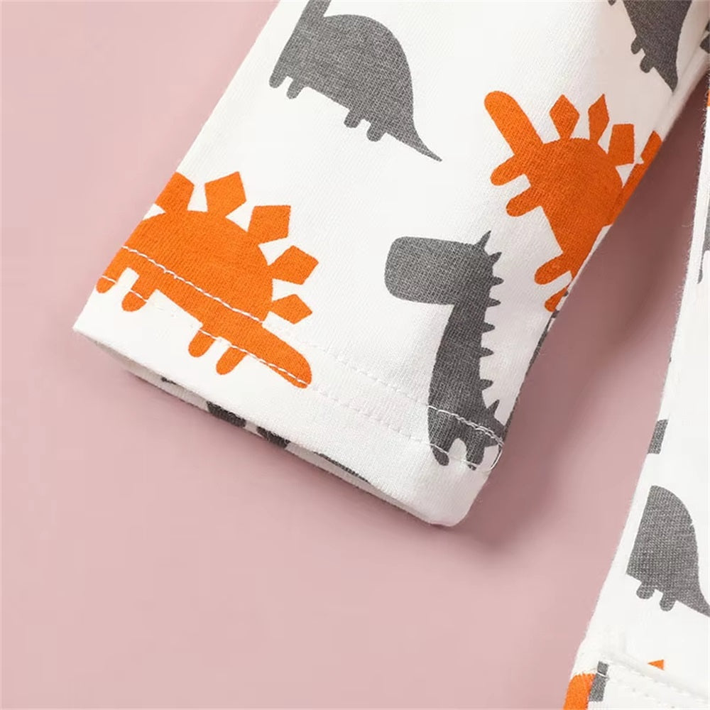 3PCS Casual Cartoon Dinosaur Print Long Sleeve Baby Set