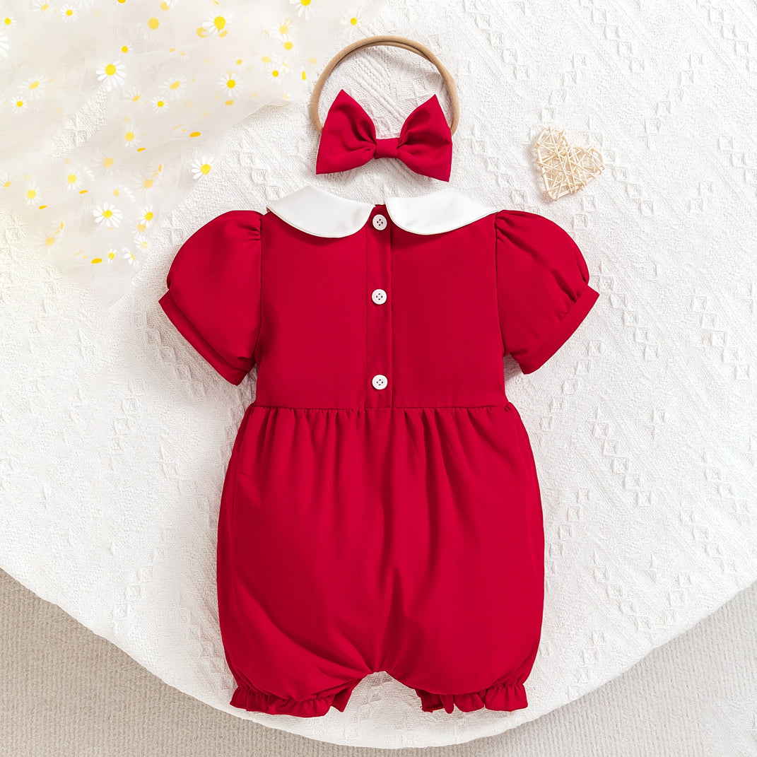 2PCS Sweet Solid Color Puff Sleeve Baby Jumpsuit