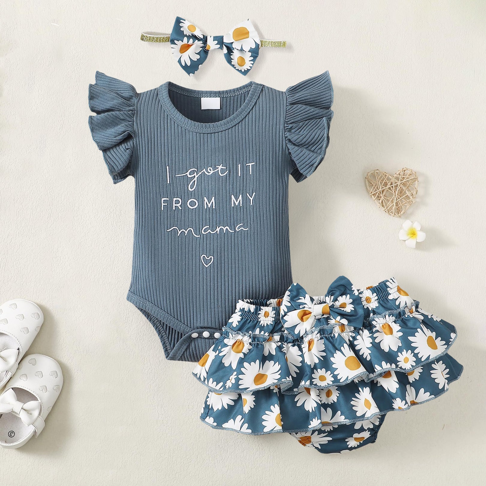 3PCS I Got It From My Mama Letter Printed Sleeveless Baby Set