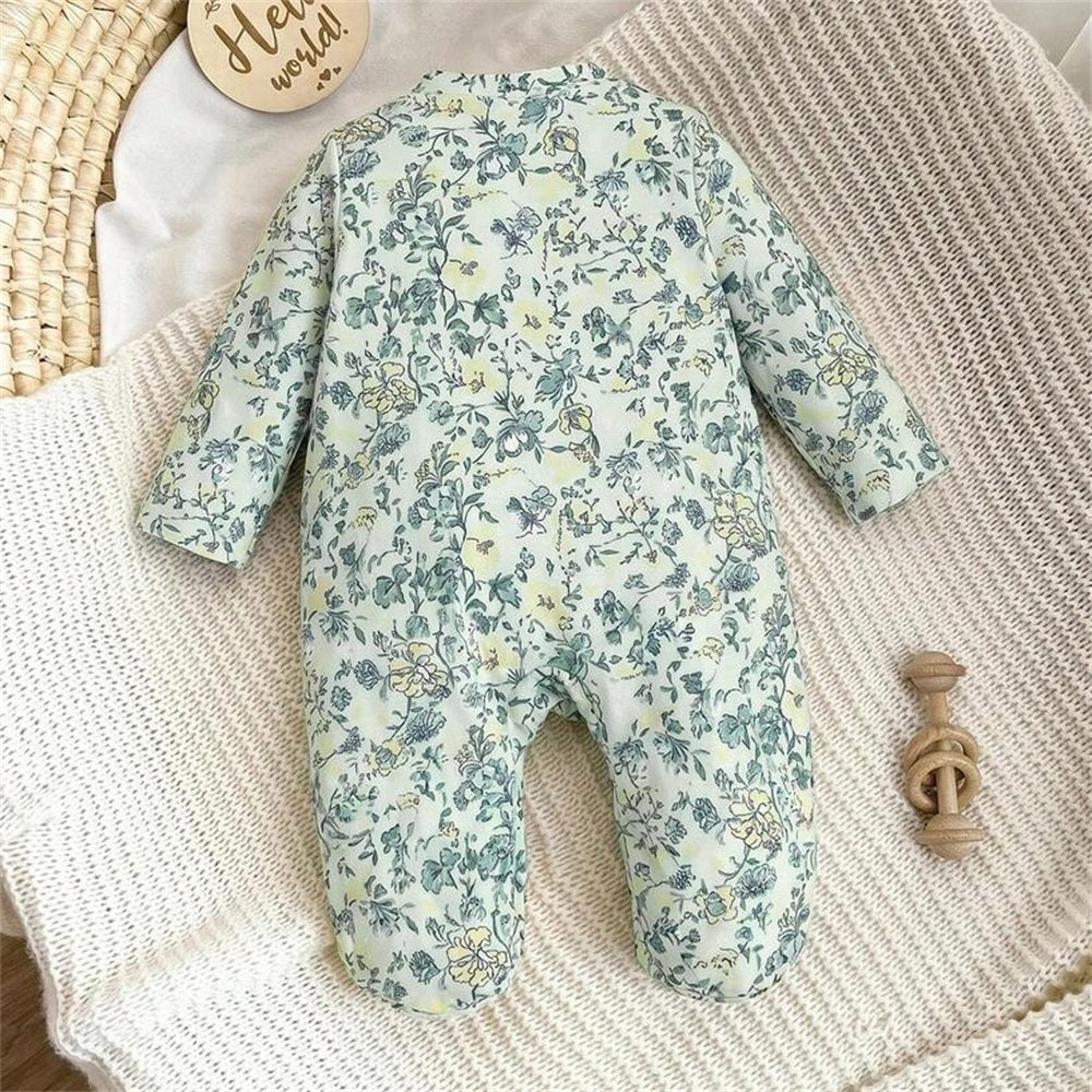 2PCS Neat Floral Printed Long Sleeve Baby Girl Jumpsuit