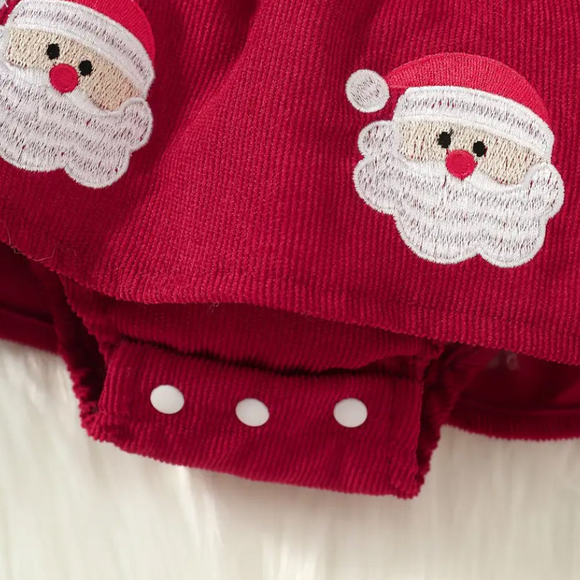 2PCS Santa Claus Print Bowknot Long Sleeve Baby Romper