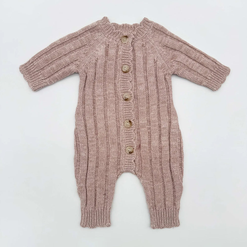 2PCS Comfy Solid Color Long Sleeve Baby Knit Jumpsuit