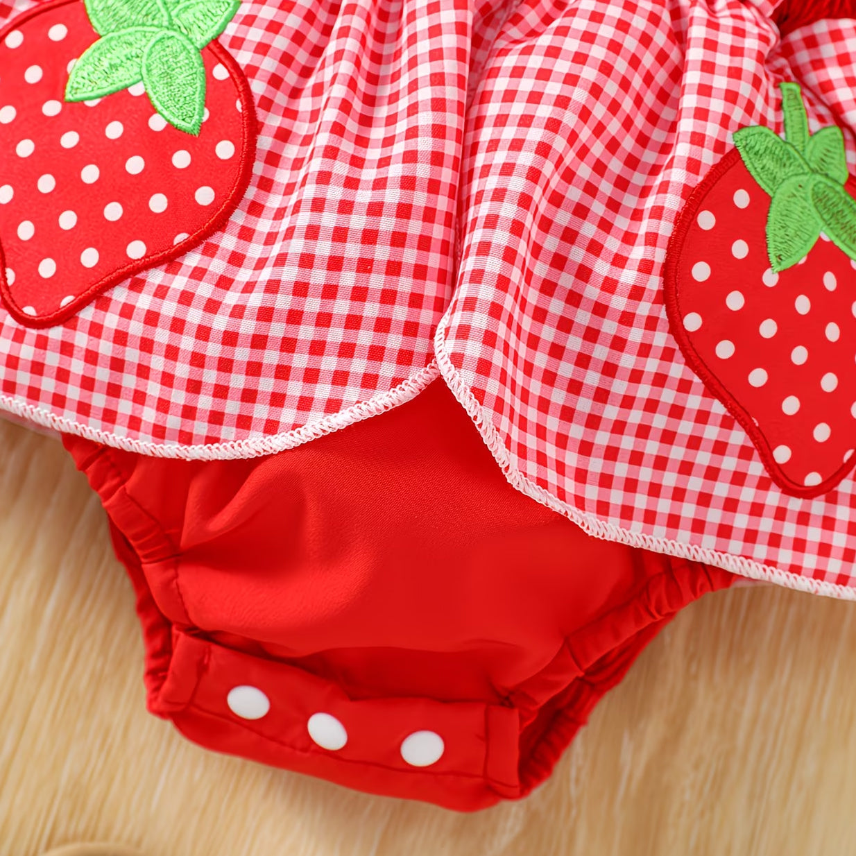 Lovely Plaid Printed Strawberry Embroidery Sleeveless Baby Romper