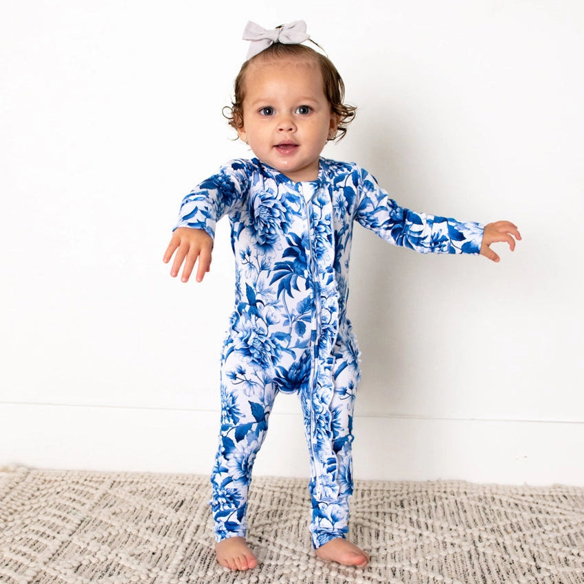 Grace Floral Printed Ruffled Long Sleeve Zipper Baby Jumpsuit