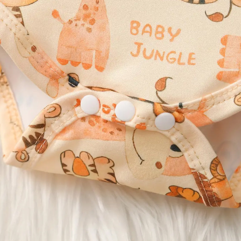 2PCS Cute Animal Print Long Sleeve Baby Overalls Set