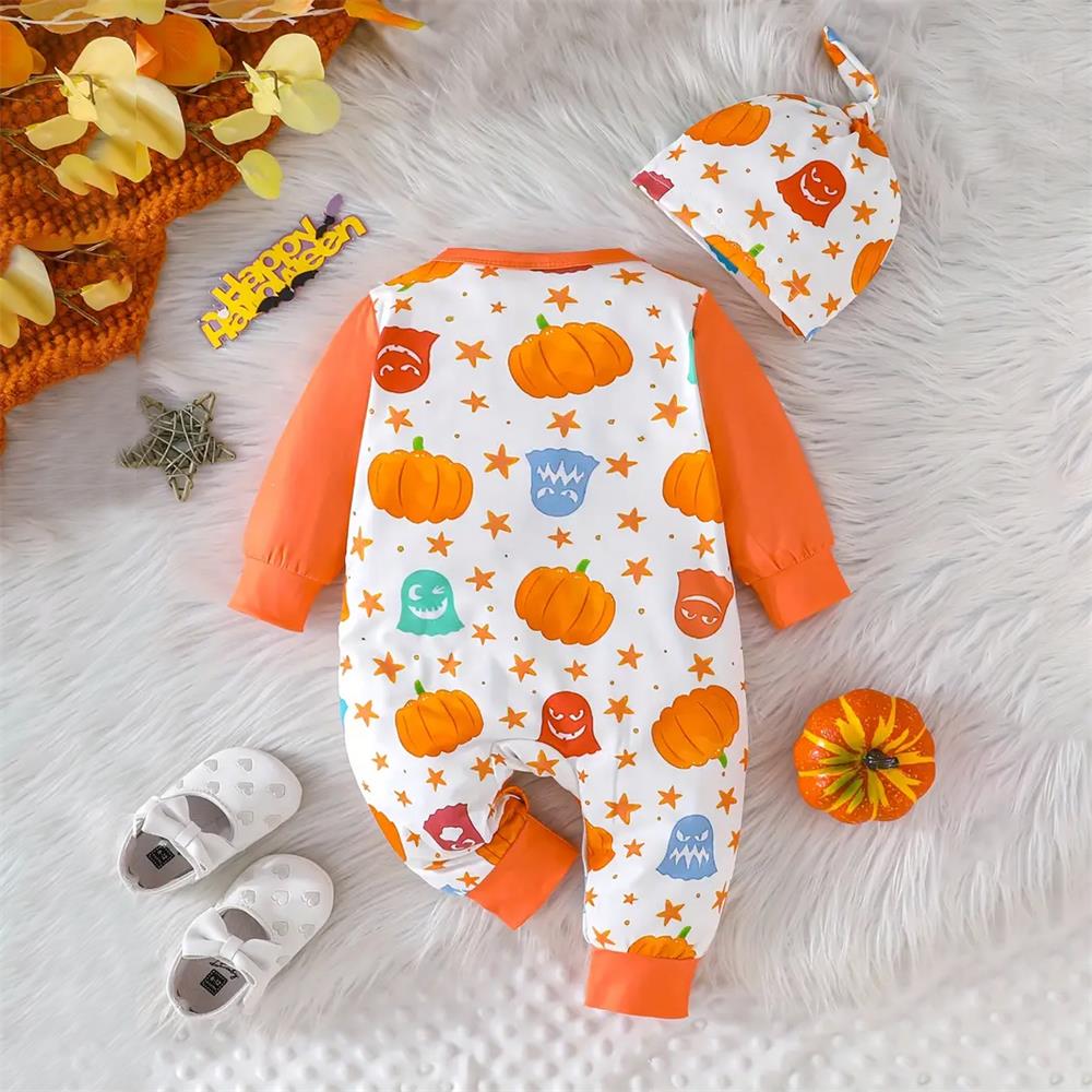 2PCS Pumpkin and Ghost Print Long Sleeve Jumpsuit