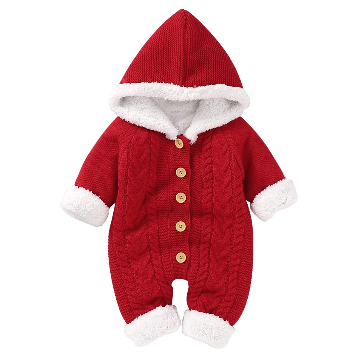 Cozy Solid Color Knitted Plush Hooded Baby Jumpsuit