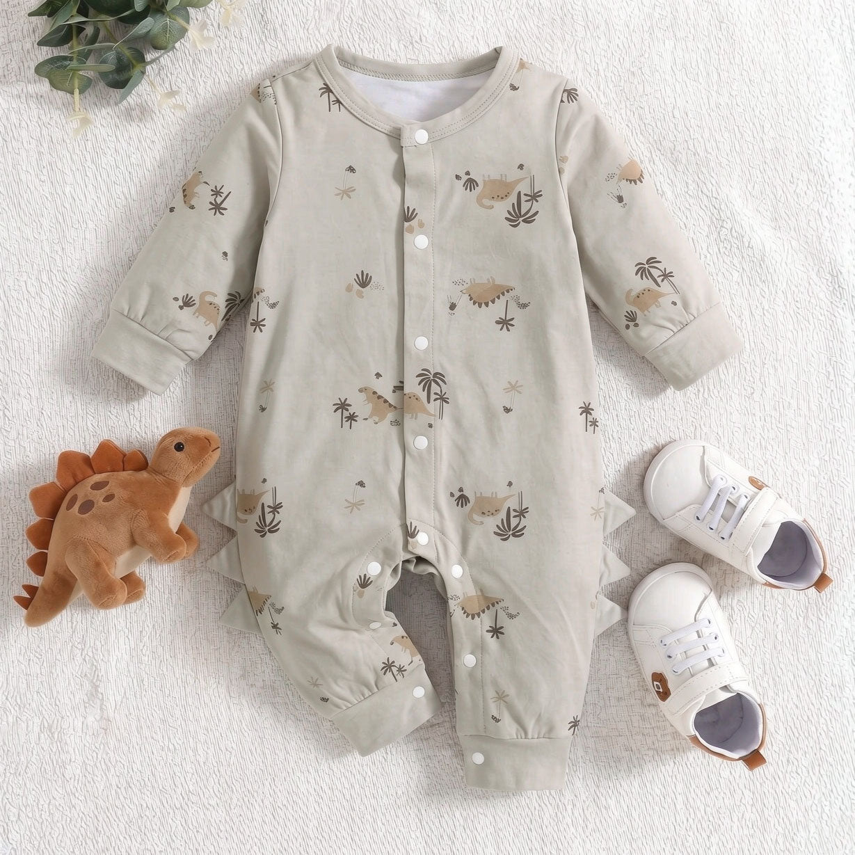 Cute Dinosaur Printed Long Sleeve Baby  Boy Jumpsuit