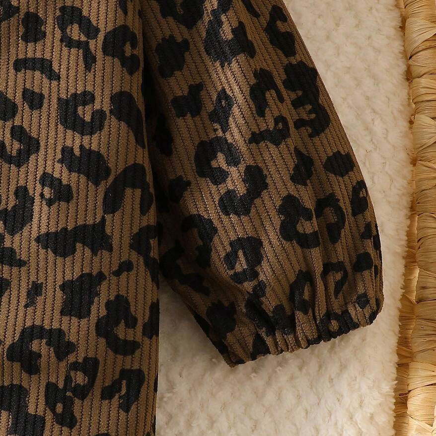 Refined Leopard Print Lace Long Sleeve Baby Girl Jumpsuit