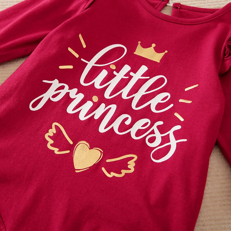 2PCS Little Princess Letter Printed Bowknot Long Sleeve Baby Set